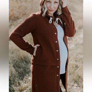 Rebecca King Rust Rib Knit Hooded Sweater Jacket Size M